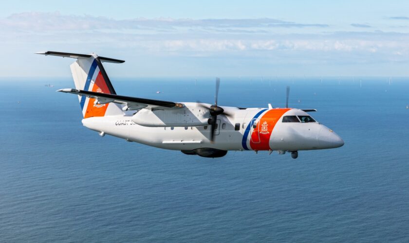 Het kustwachtvliegtuig van het type Dash 8.