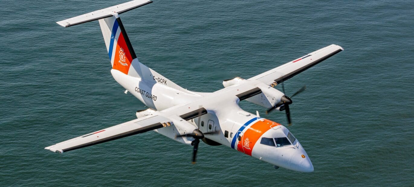 Het Kustwachtvliegtuig boven de Noordzee.