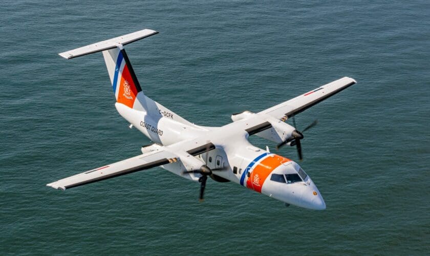 Het Kustwachtvliegtuig boven de Noordzee.